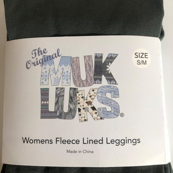 Muk Luks Womens Fleece Lined Leggings Olive Green Size Small Medium NEW - Picture 2 of 3
